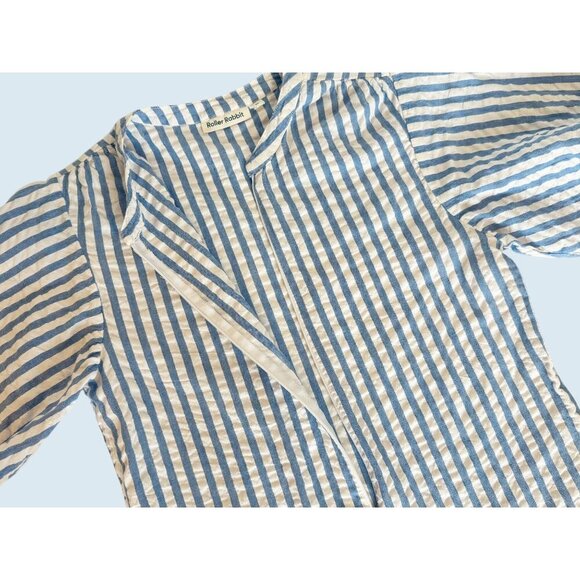 ROLLER RABBIT Blue & White Striped Drop Waist Bubble Sleeve Dress Sz XS - Picture 4 of 8